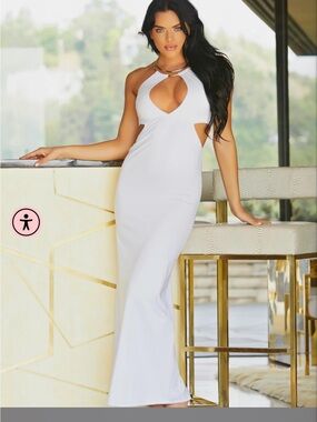 Diamonds White Maxi Dress White Halter - Lady Lux, Small